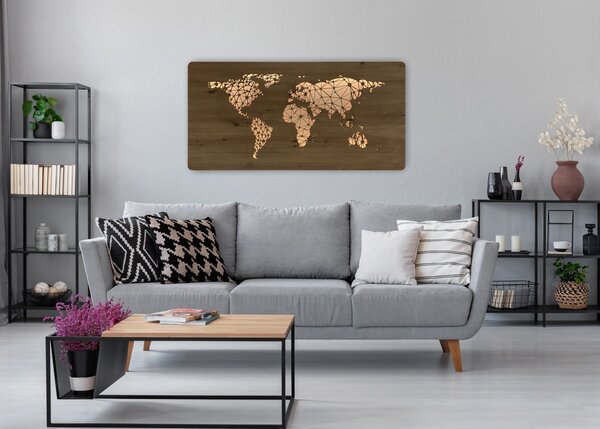 "Mapa světa" světelný obraz 230V 120x60cm provedení povrchu: dub světlý
