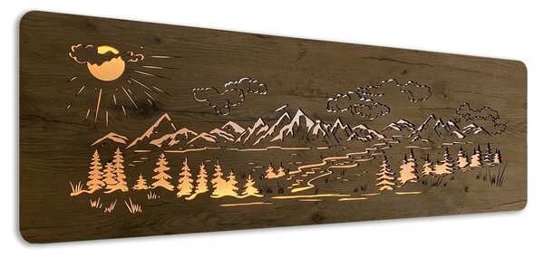 "Hory, les" světelný obraz 230V 120x40cm provedení povrchu: dub světlý