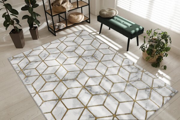 Makro Abra Kusový koberec EMERALD 1014 Luxusní geometrický 3D krémový zlatý Rozměr: 80x150 cm