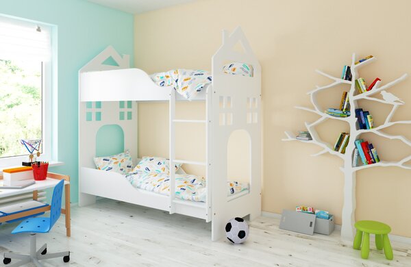 BabyBeds Dětská patrová postel DOMEK 180x80 Barevné provedení: Bílá, Úložný prostor: Ne, bez úložného prostoru