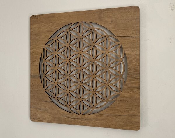 "Květ života" světelný obraz 230V 62x62cm provedení povrchu: dub