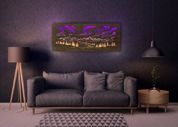 "Polární záře" světelný RGBW obraz 230V 120x50cm provedení povrchu: dub světlý