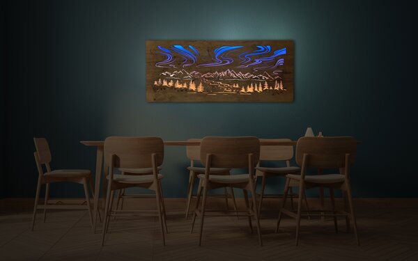 "Polární záře" světelný RGBW obraz 230V 120x50cm provedení povrchu: dub světlý