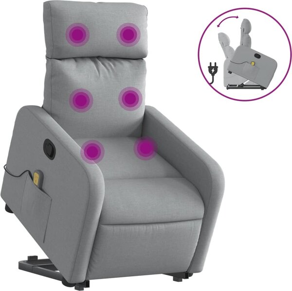 Zvedací masání polohovací křeslo svtle edé textil