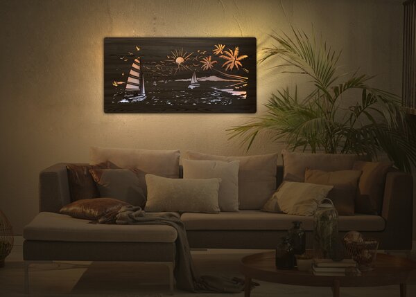 "Moře" světelný obraz 230V 120x60cm provedení povrchu: dub světlý