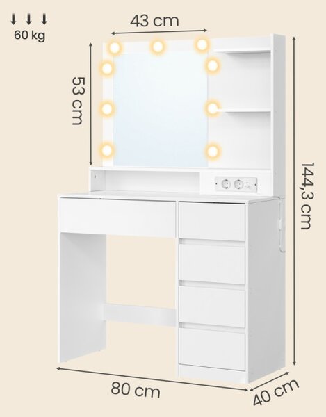 Toaletní stolek s LED zrcadlem RDT241WB01