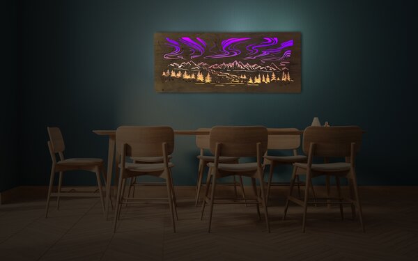 "Polární záře" světelný RGBW obraz 230V 120x50cm provedení povrchu: dub světlý