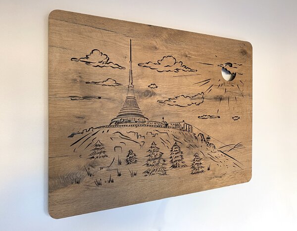 "Ještěd" světelný obraz 230V 90x62cm provedení povrchu: dub světlý