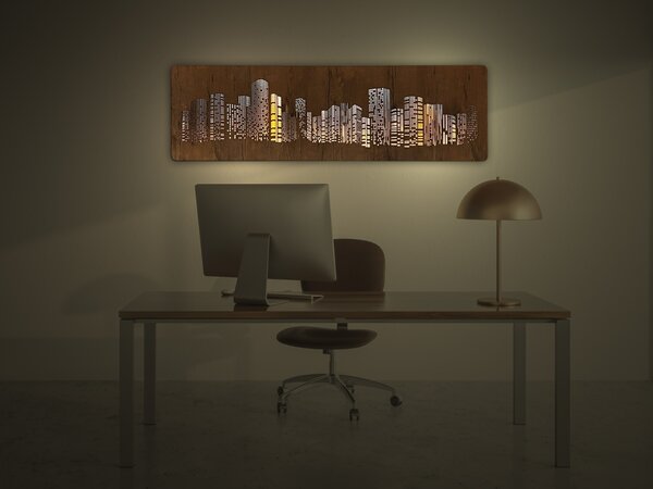 "Mrakodrapy" světelný obraz 230V 125x40cm provedení povrchu: dub světlý