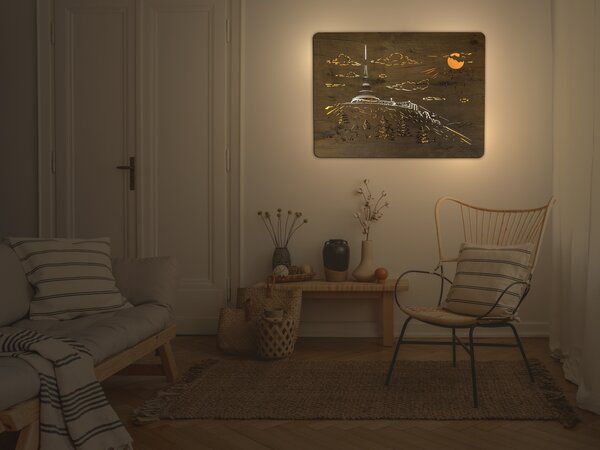 "Ještěd" světelný obraz 230V 90x62cm provedení povrchu: dub světlý