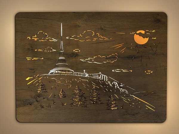 "Ještěd" světelný obraz 230V 90x62cm provedení povrchu: dub světlý