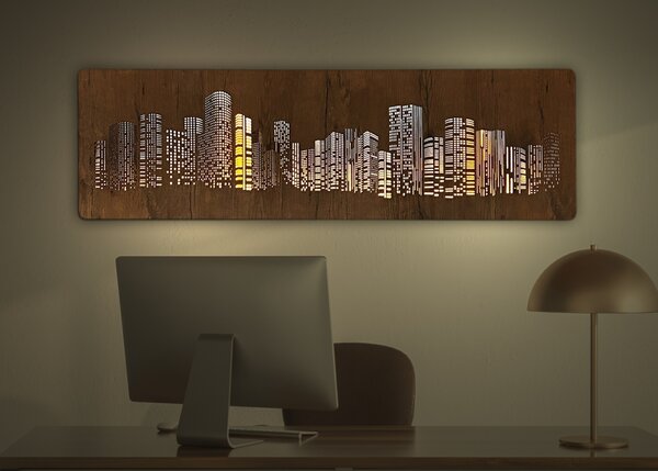 "Mrakodrapy" světelný obraz 230V 125x40cm provedení povrchu: dub světlý