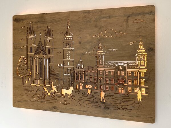 "Hradec Králové" světelný obraz 230V 100x70cm provedení povrchu: dub světlý