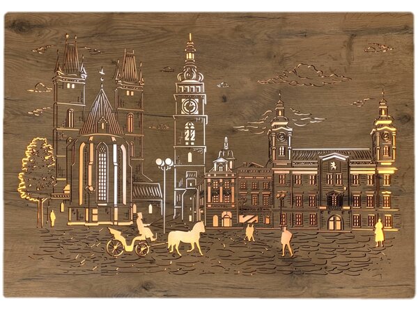 "Hradec Králové" světelný obraz 230V 100x70cm provedení povrchu: dub světlý