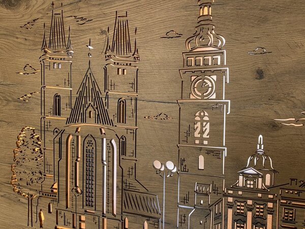 "Hradec Králové" světelný obraz 230V 100x70cm provedení povrchu: dub světlý