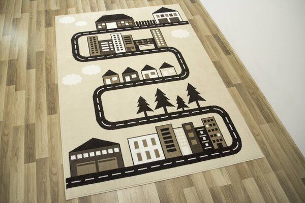 Balta Dětský kusový koberec Luna Kids 534451/97955 Uličky domy stromy béžový hnědý krémový Rozměr: 140x200 cm