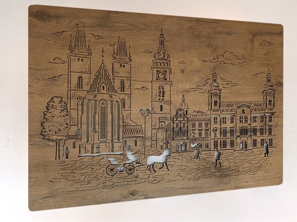 "Hradec Králové" světelný obraz 230V 100x70cm provedení povrchu: dub světlý