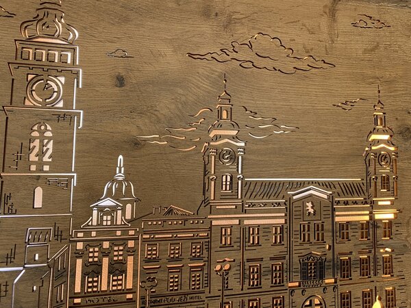 "Hradec Králové" světelný obraz 230V 100x70cm provedení povrchu: dub světlý