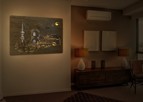 "Kleť" světelný obraz 230V 90x62cm provedení povrchu: dub světlý