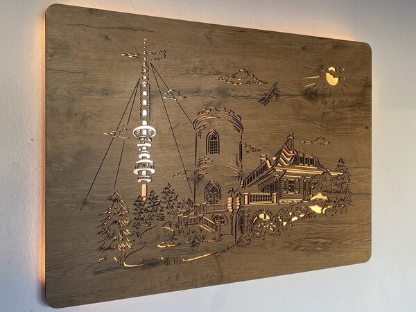 "Kleť" světelný obraz 230V 90x62cm provedení povrchu: dub světlý