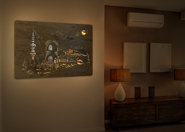 "Kleť" světelný obraz 230V 90x62cm provedení povrchu: dub světlý