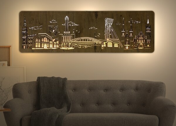 "Ostrava" světelný obraz 230V 130x40cm provedení povrchu: dub světlý