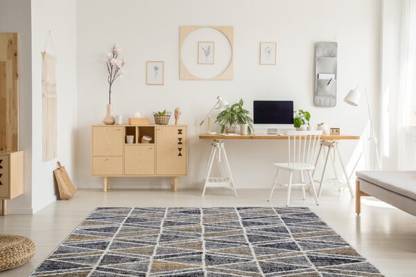 Makro Abra Moderní kusový koberec MUNDO D7891 outdoor geometrický 3D šedý béžový Rozměr: 120x170 cm