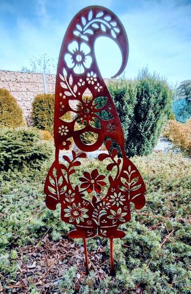 Kovový zahradní zápich Skřítek rezavý 71 cm