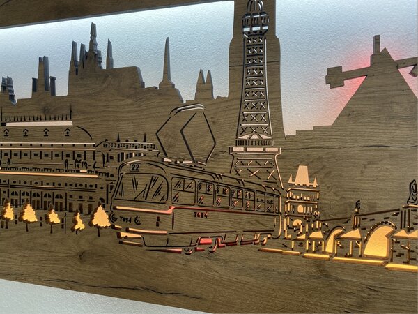 "Praha" světelný obraz 130x40cm provedení povrchu: dub světlý