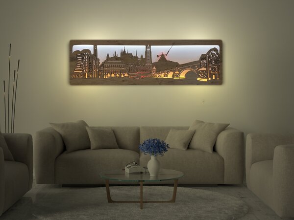 "Praha" světelný obraz 130x40cm provedení povrchu: dub světlý