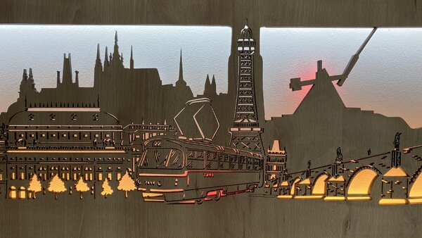 "Praha" světelný obraz 130x40cm provedení povrchu: dub světlý