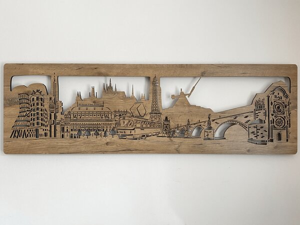 "Praha" světelný obraz 130x40cm provedení povrchu: dub světlý