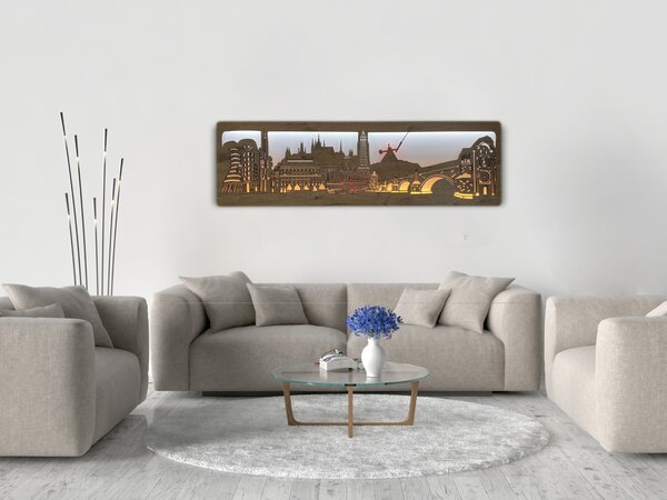 "Praha" světelný obraz 130x40cm provedení povrchu: dub světlý