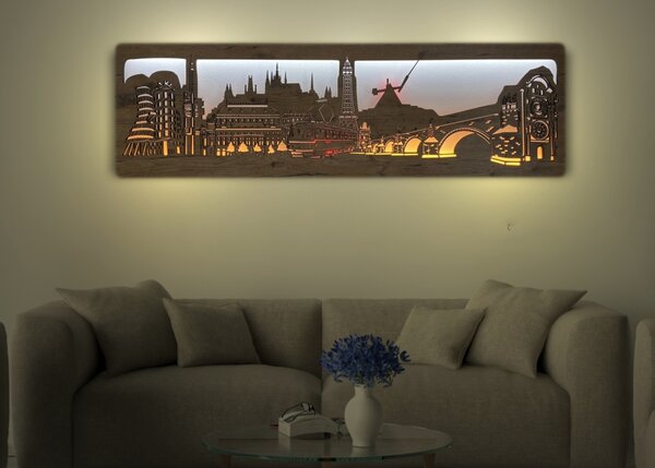 "Praha" světelný obraz 130x40cm provedení povrchu: dub světlý