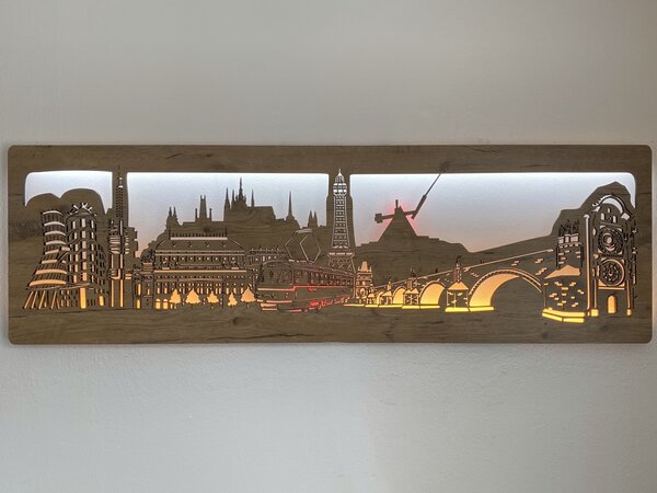 "Praha" světelný obraz 130x40cm provedení povrchu: dub světlý