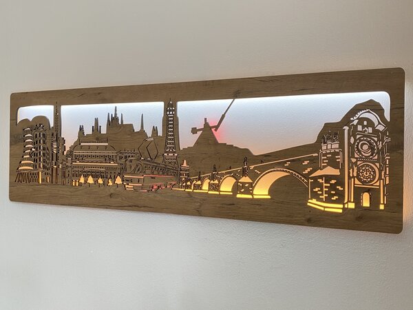 "Praha" světelný obraz 130x40cm provedení povrchu: dub světlý