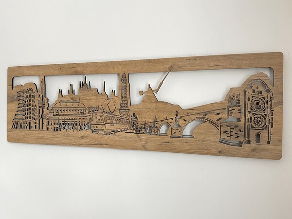 "Praha" světelný obraz 130x40cm provedení povrchu: dub světlý