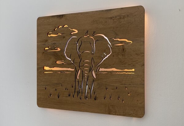 "Slon" světelný obraz 230V 65x55cm provedení povrchu: dub světlý