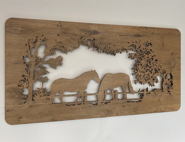 "Koně" světelný obraz 230V 120x60cm provedení povrchu: dub světlý