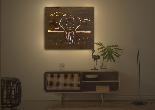 "Slon" světelný obraz 230V 65x55cm provedení povrchu: dub světlý