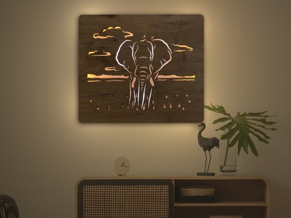 "Slon" světelný obraz 230V 65x55cm provedení povrchu: dub světlý