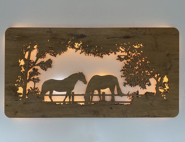 "Koně" světelný obraz 230V 120x60cm provedení povrchu: dub světlý