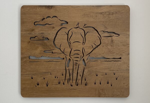 "Slon" světelný obraz 230V 65x55cm provedení povrchu: dub světlý