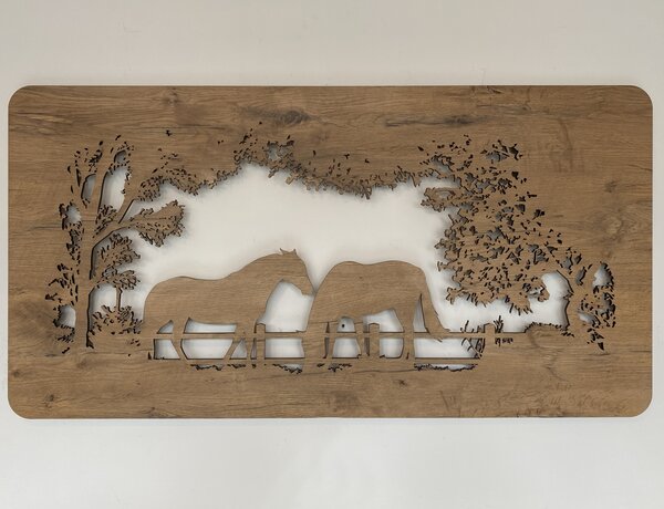 "Koně" světelný obraz 230V 120x60cm provedení povrchu: dub světlý