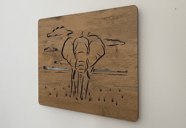 "Slon" světelný obraz 230V 65x55cm provedení povrchu: dub světlý
