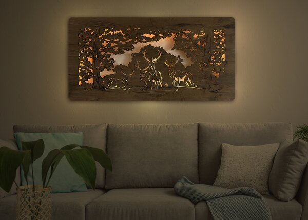 "Jeleni" světelný obraz 230V 120x60cm provedení povrchu: dub