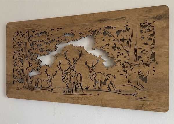 "Jeleni" světelný obraz 230V 120x60cm provedení povrchu: dub