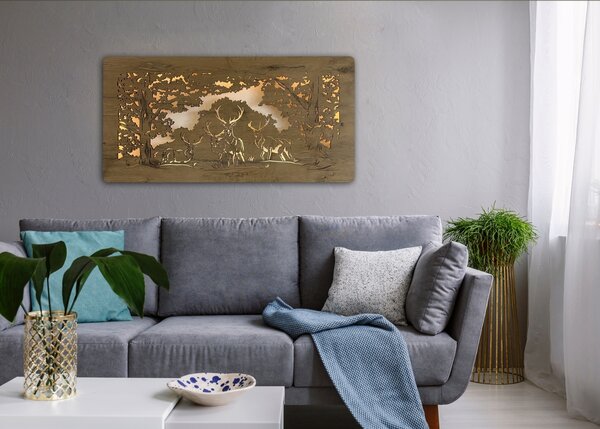 "Jeleni" světelný obraz 230V 120x60cm provedení povrchu: dub