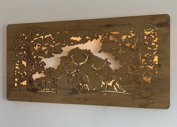 "Jeleni" světelný obraz 230V 120x60cm provedení povrchu: dub