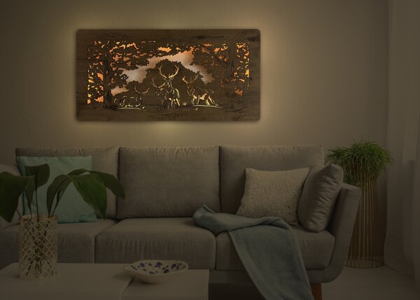 "Jeleni" světelný obraz 230V 120x60cm provedení povrchu: dub